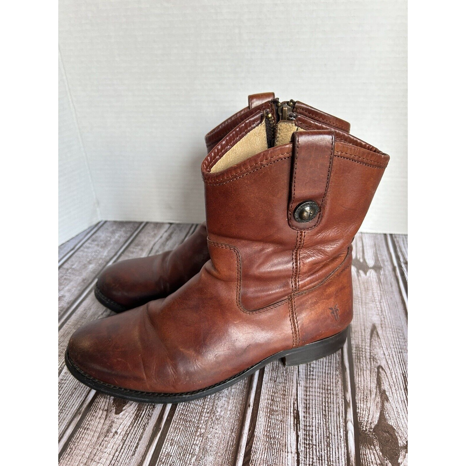 Frye Women's Melissa Button Short Boot Us 7 B Brown Leather 3477897